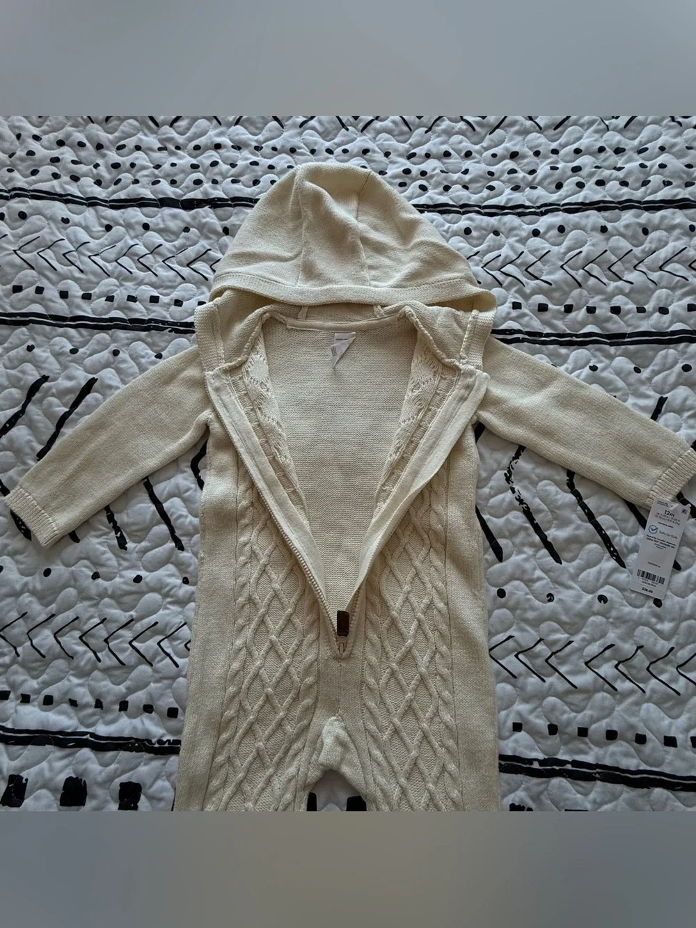 Carter’s Hooded Cable Knit One-Piece in Cream